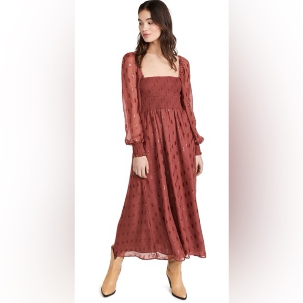 O.P.T Classic Smocked Maxi Dress in Rust Red